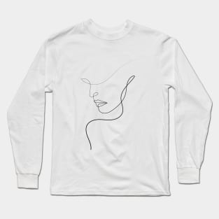 Woman With Hat | One Line Artist | Minimal Art | One Line Art | Minimalist Long Sleeve T-Shirt